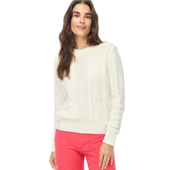 J.Crew Women’s Cable-Knit Hearts Crewneck Sweater Ivory CF398 | Size Large New - Picture 2 of 14